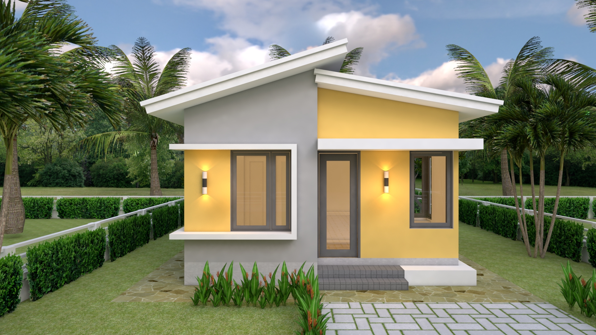 Small House Plans 5.5x6.5 with One Bedroom Shed roof Front House elevation