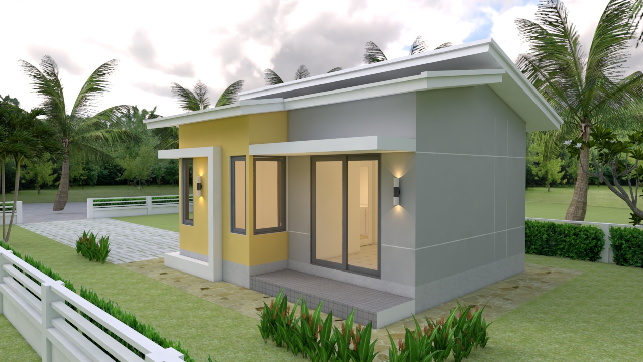 Small House Plans 5.5x6.5 with One Bedroom Shed roof Back House elevation