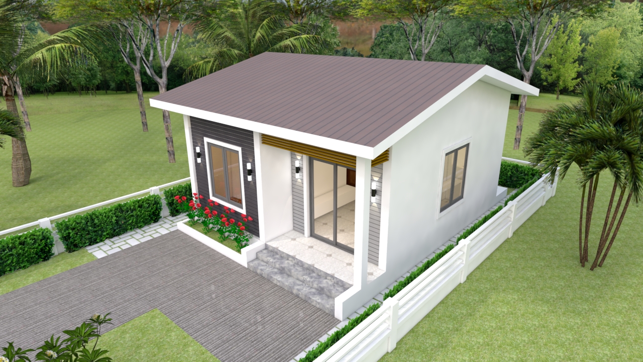 House Design 3d 6x7 Meter 20x23 Feet 2 Bedrooms gable Roof