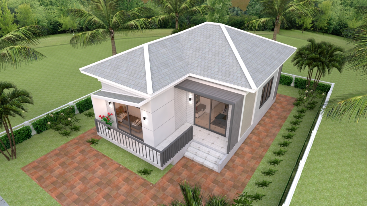 House Design 3d 7.5x11 Meter 25x36 Feet 2 bedrooms Gable Roof