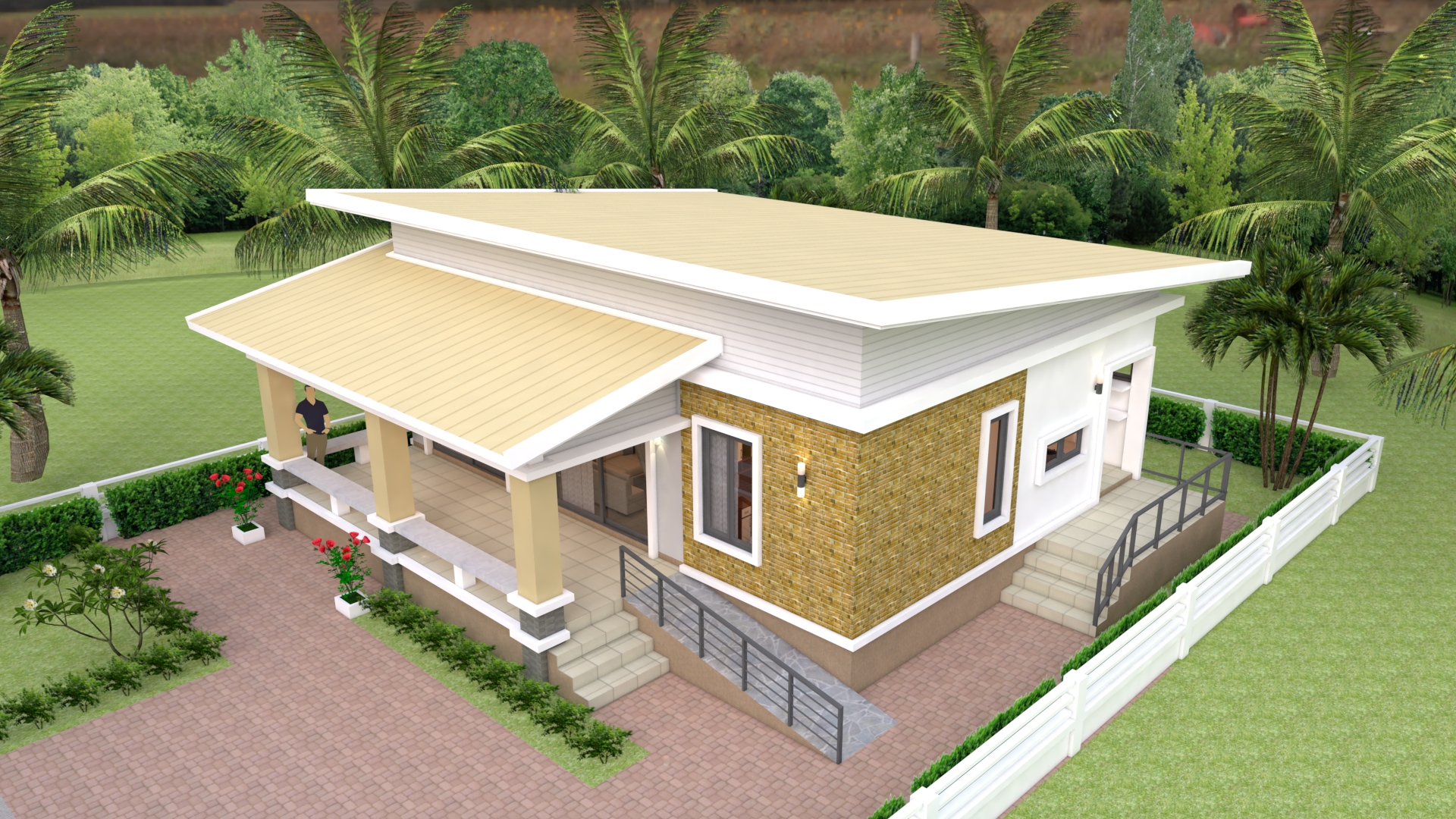 House Design 3d 10x10 Meter 33x33 Feet 3 Bedrooms Shed roof