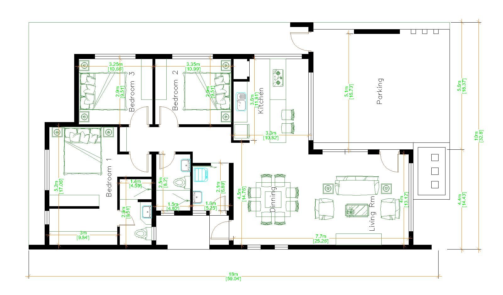 House Design 3d 10x18 Meter 33x59 Feet 3 Bedrooms Terrace Roof