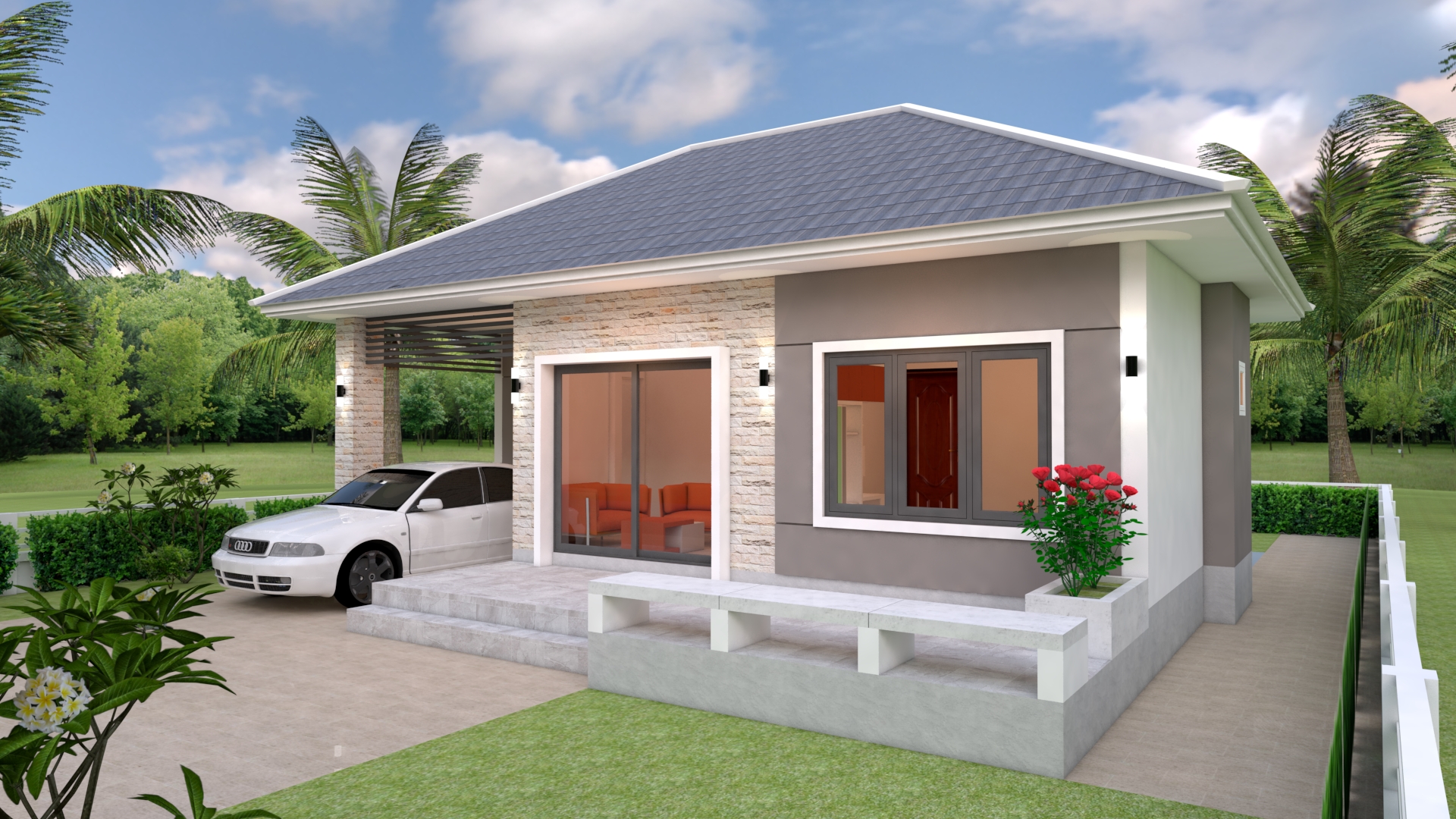 House Design 3d 11x11 Meter 36x36 Feet 3 Bedrooms Hip Roof