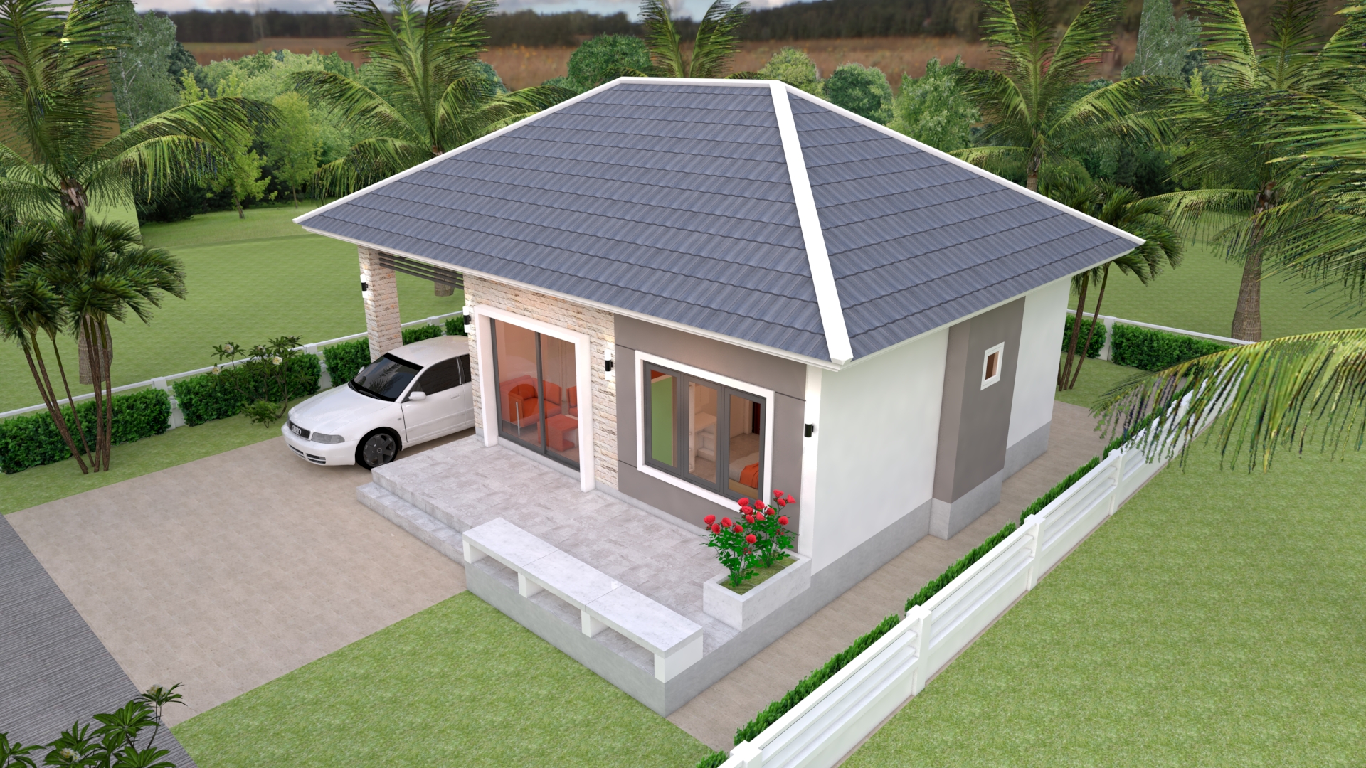 House Design 3d 11x11 Meter 36x36 Feet 3 Bedrooms Hip Roof