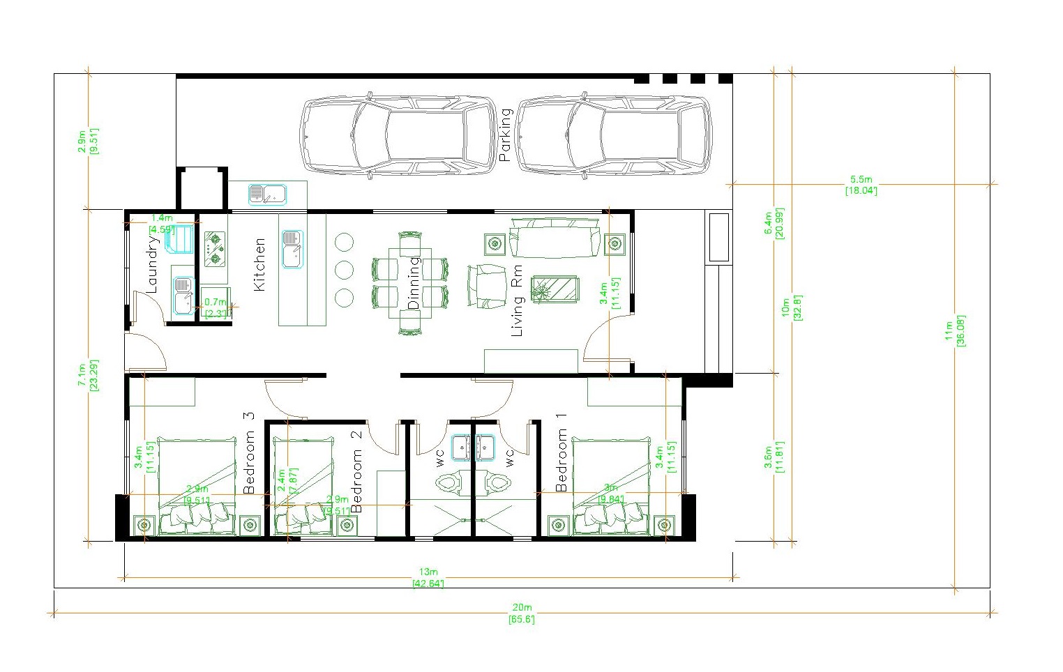 House Design 3d 10x13 Meter 33x43 Feet 3 Bedrooms Terrace Roof