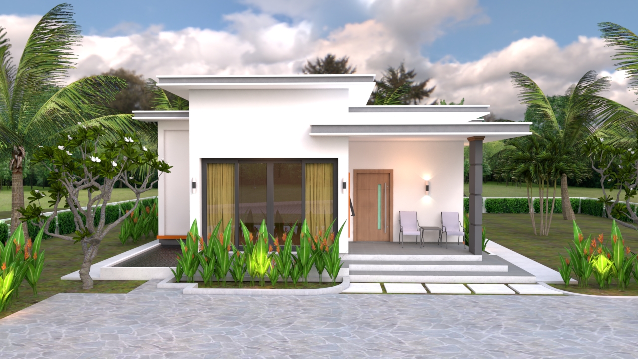 House Design 3d 10.7x10.5 Meter 35x34 Feet 2 Bedrooms Flat roof