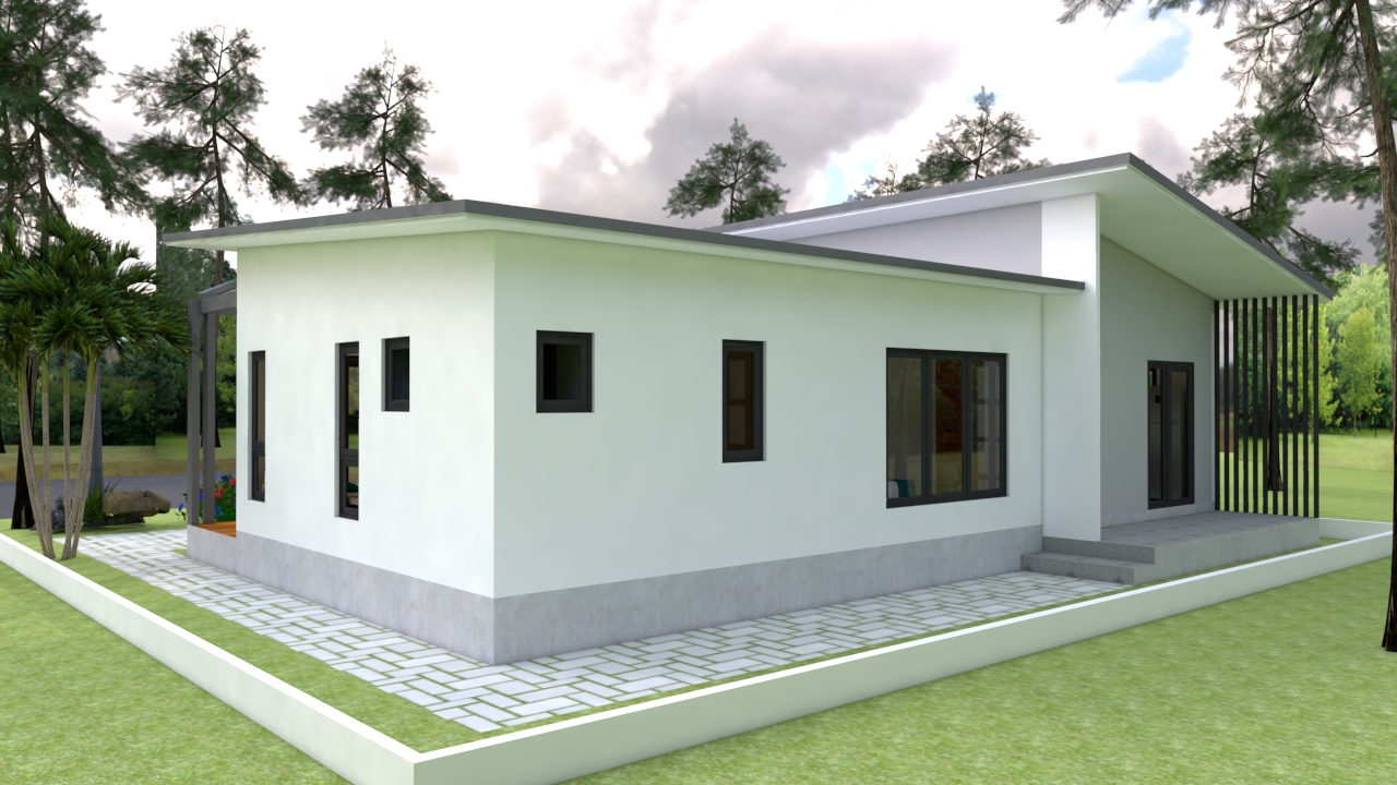House Design 3d 13x9.5 Meter 43x31 Feet 2 Bedrooms Shed roof