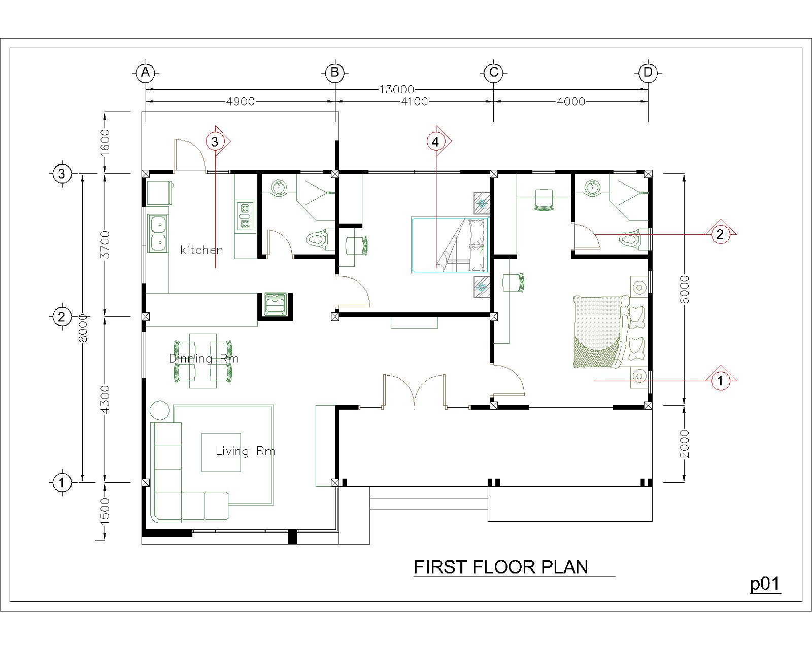 House Design 3d 13x9.5 Meter 43x31 Feet 2 Bedrooms Shed roof