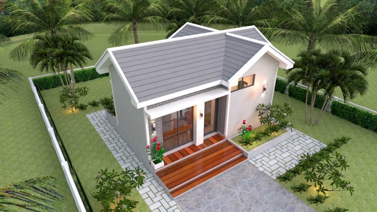 Small House Design Plans 5x7 with One Bedroom Gable Roof