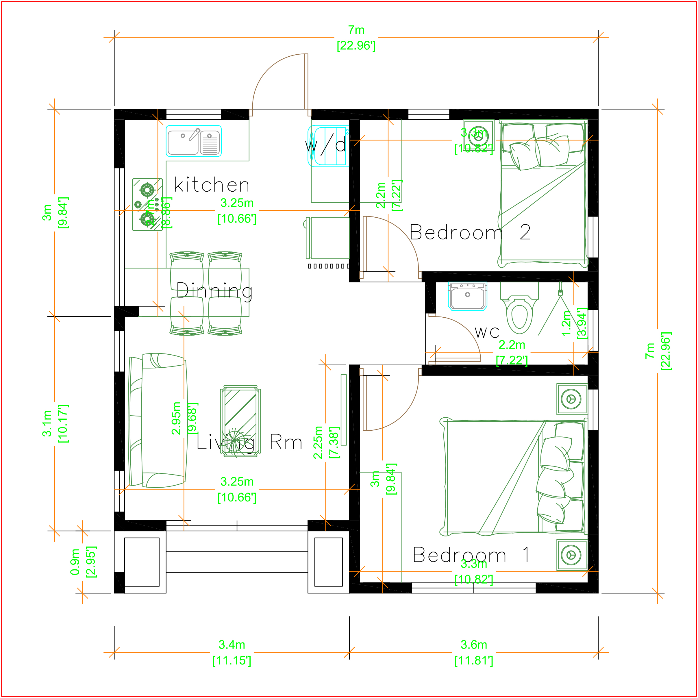 small-house-design-7x7-meters-24x24-feet-2-bedrooms