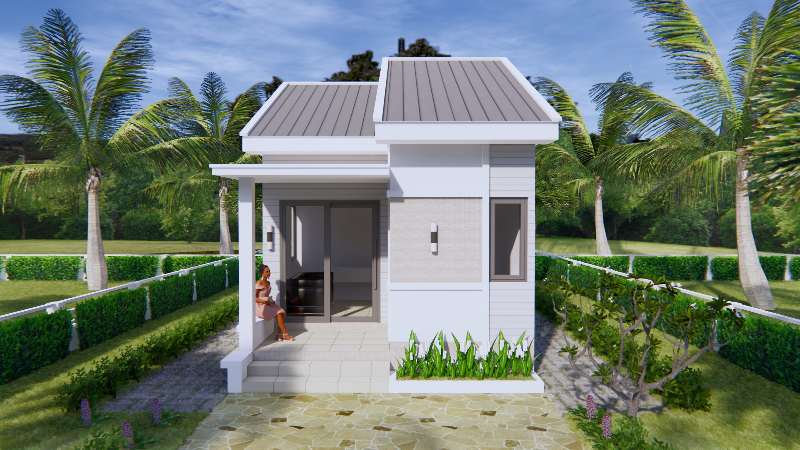Small House Plans 4.5x7.5 with One Bedroom Gable roof  Front House Elevation