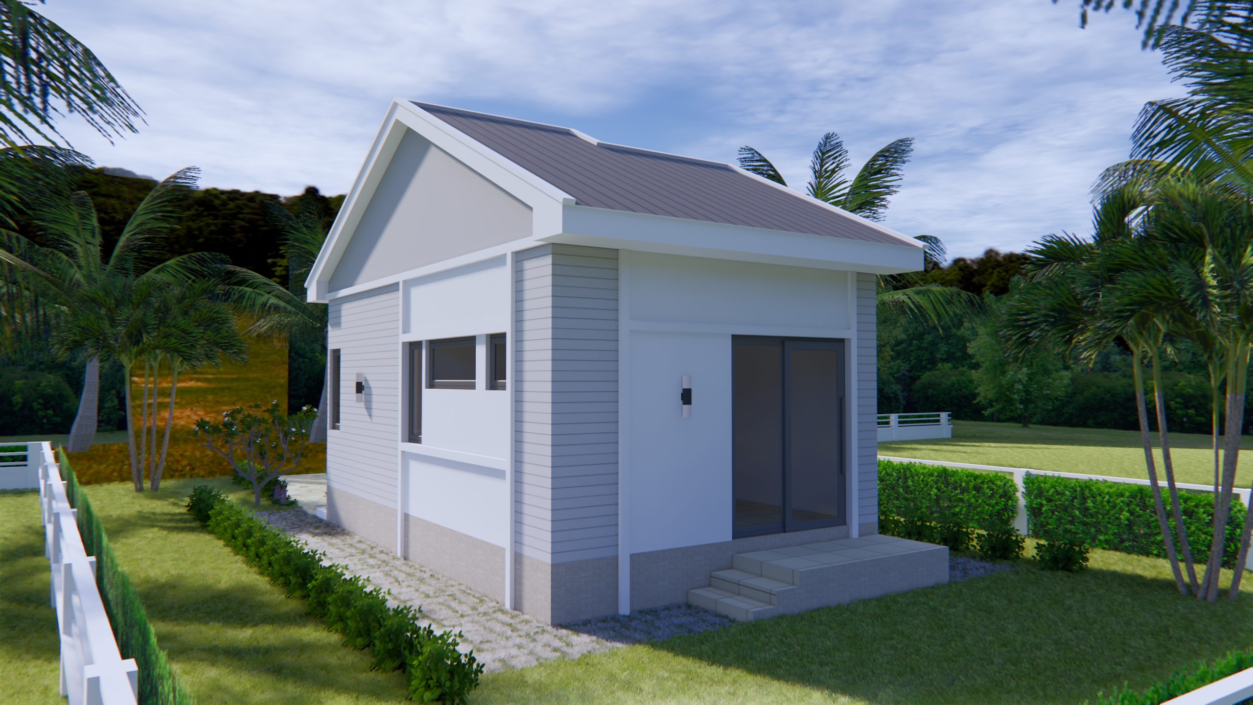 Small House Plans 4.5x7.5 with One Bedroom Gable roof  Back House Elevation