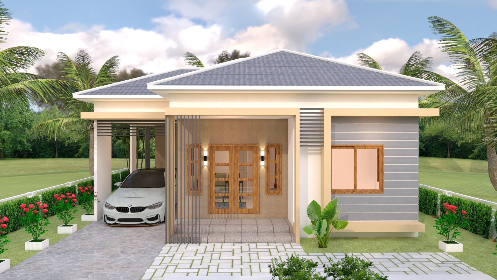 House Design 3d 10x11 Meter 33x36 Feet 3 Bedrooms Hip Roof