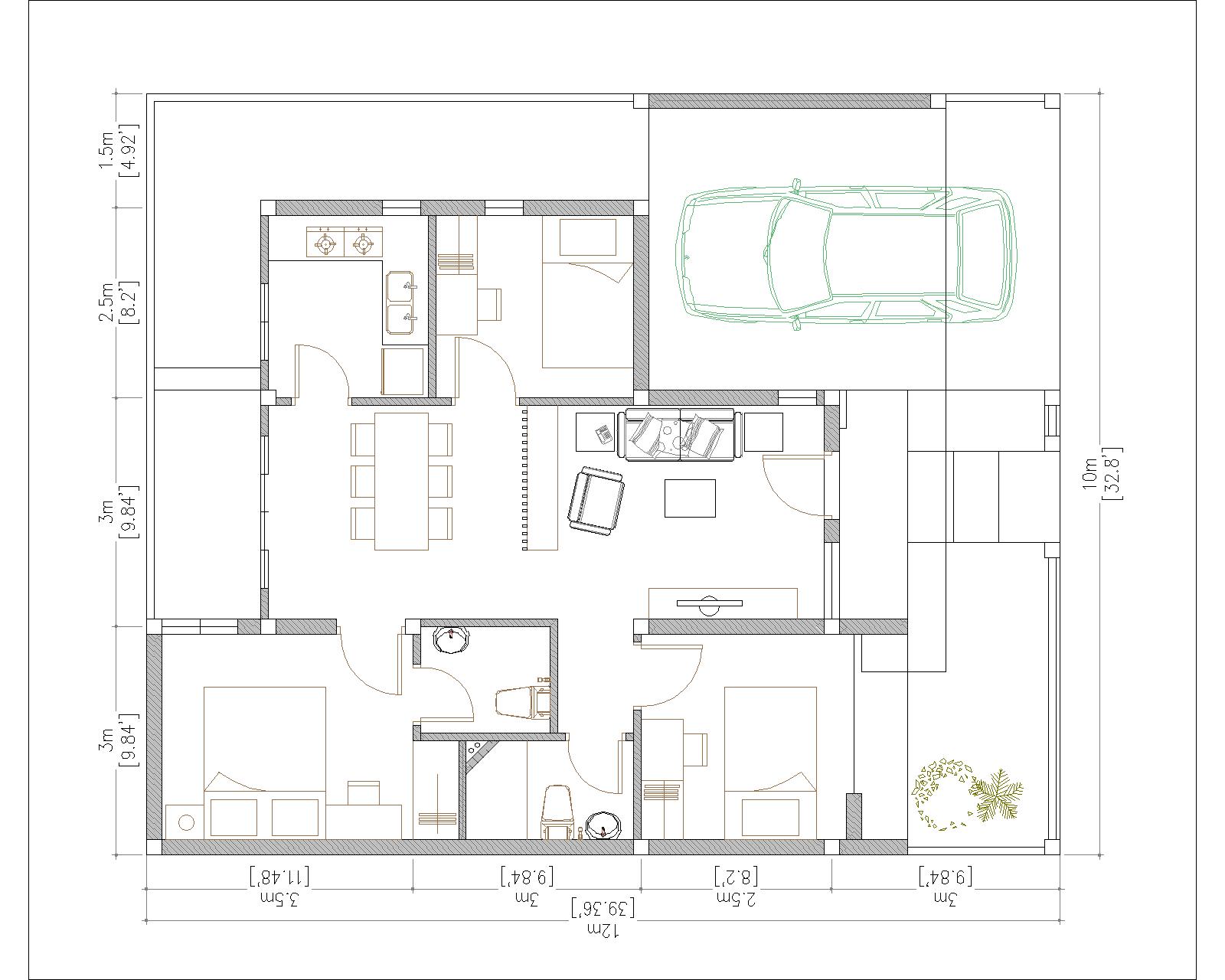 House Design 10x12 meter 33x40 Feet 3 Beds