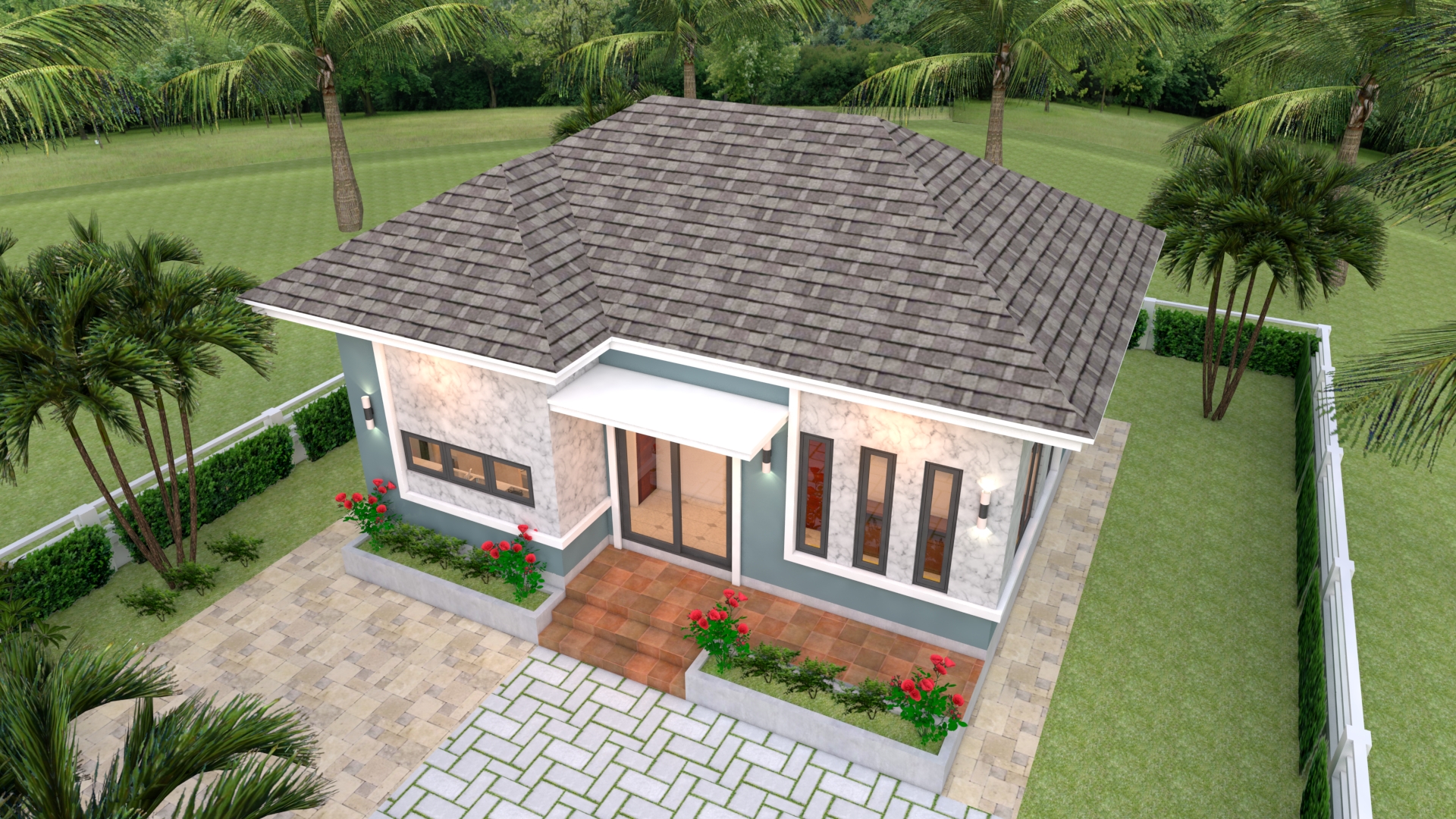 House Design 3d 8x6 Meter 26x20 Feet 2 Bedrooms Hip roof