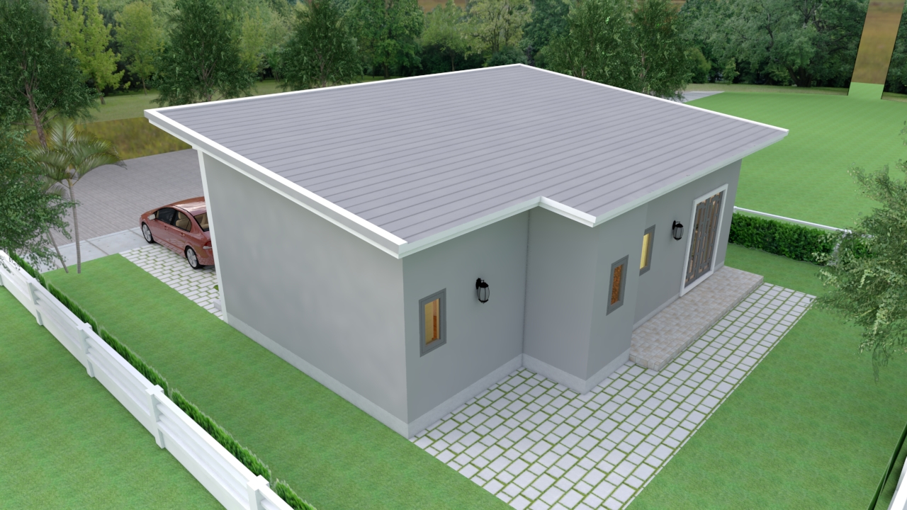 House Design 3d 10x8 Meter 27x34 Feet 3 Bedrooms Shed roof