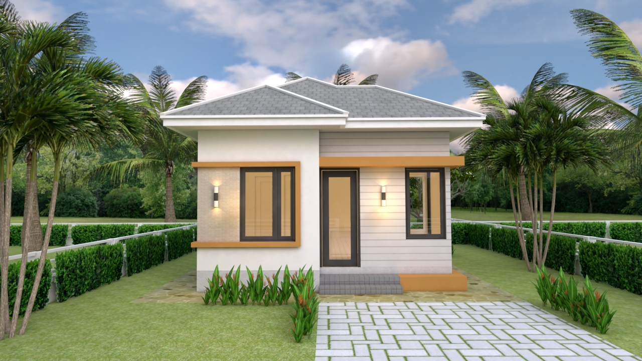 Small House Plans 5.5x6.5 with One Bedroom Hip roof Front House Elevation