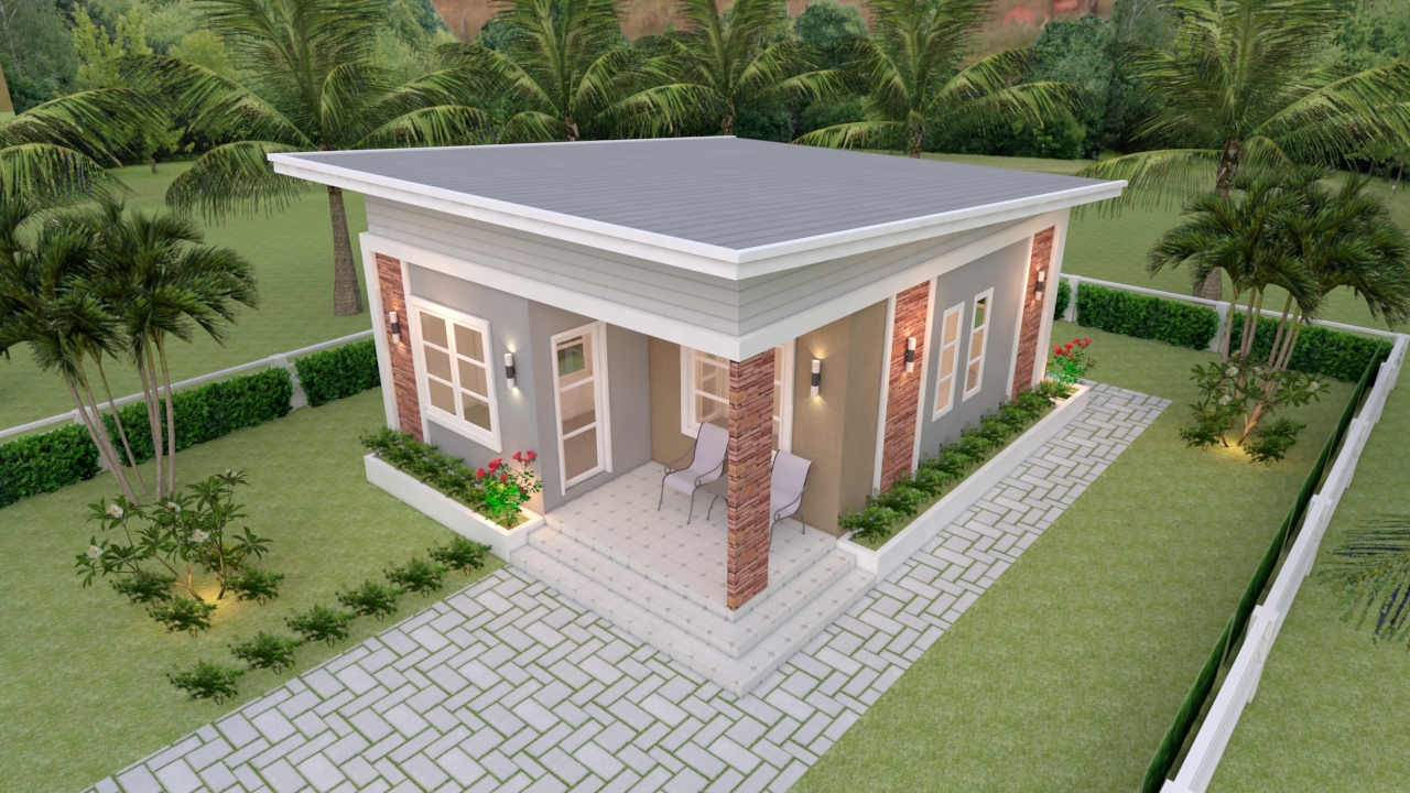 House Design 3d 6.5x8 Meter 21x26 Feet 2 Bedrooms Shed Roof