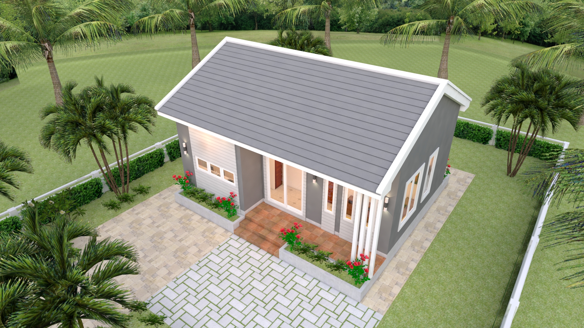 House Design 3d 8x6 Meter 26x20 Feet 2 Bedrooms Gable roof