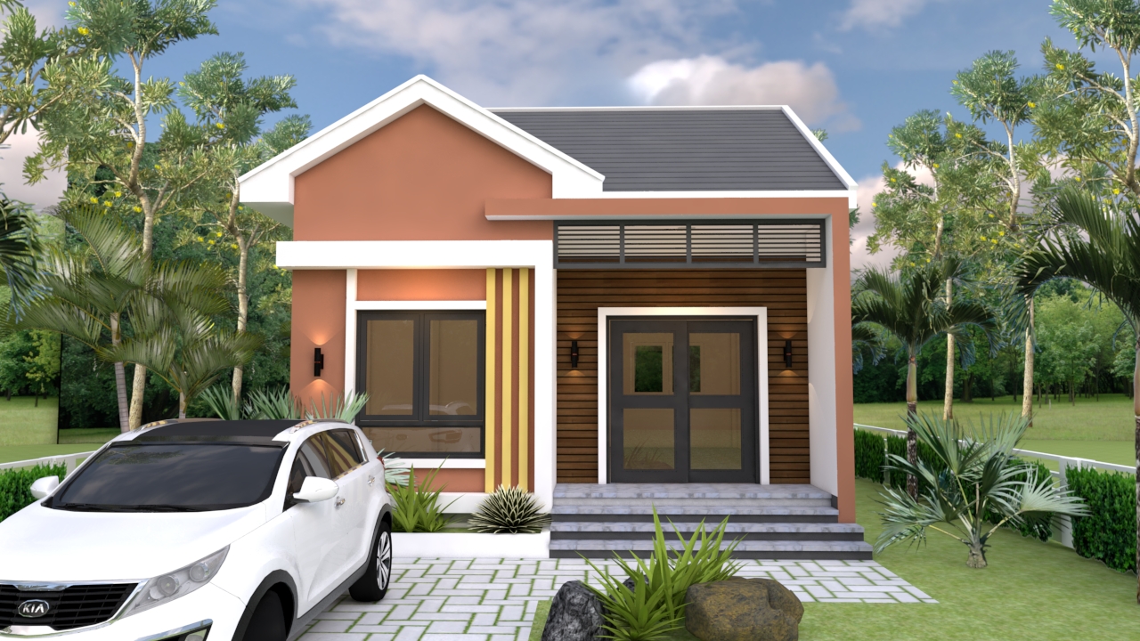 Small House Plans 6.5x8.5 Meter 22x28 Feet with 2 Bedrooms Shed roof 2