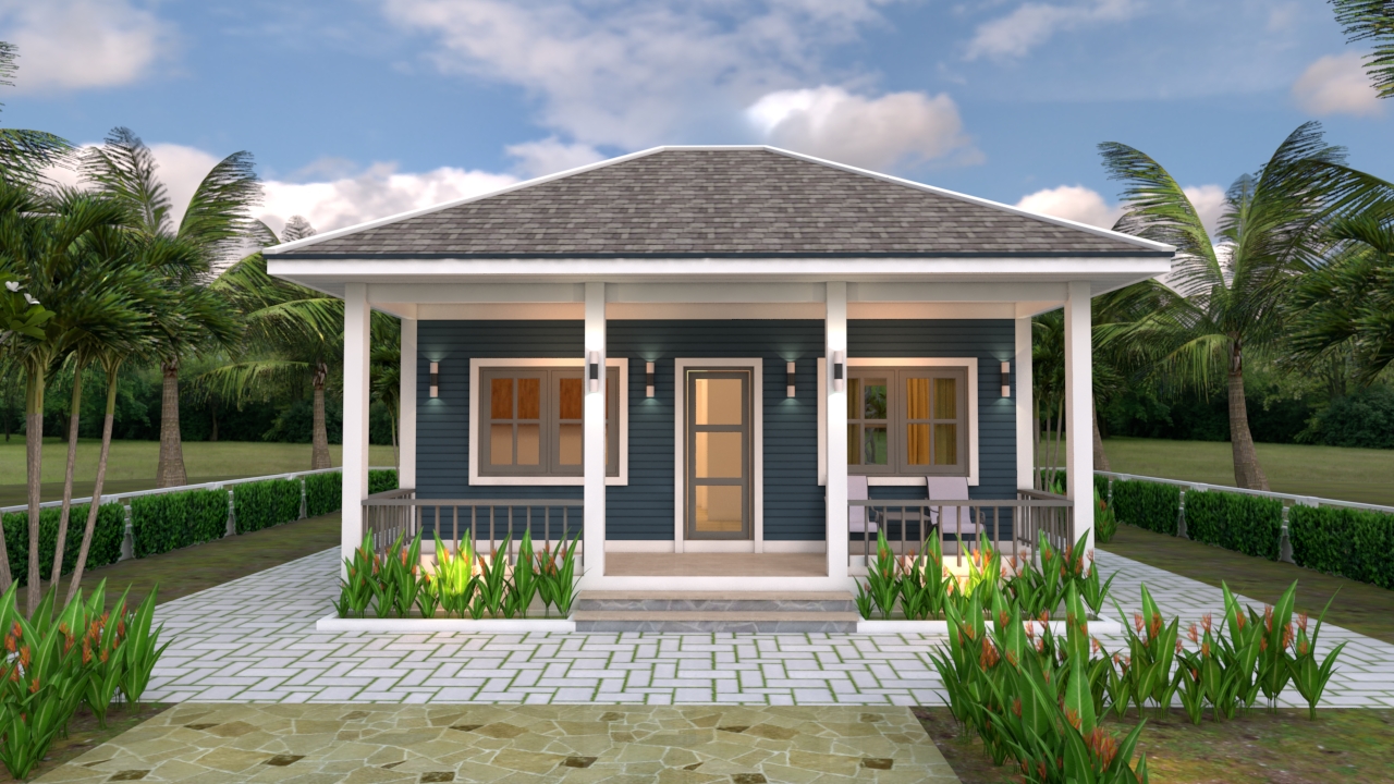 Small House Plans 8x6.5 with One Bedrooms Hip roof Front House Elevation