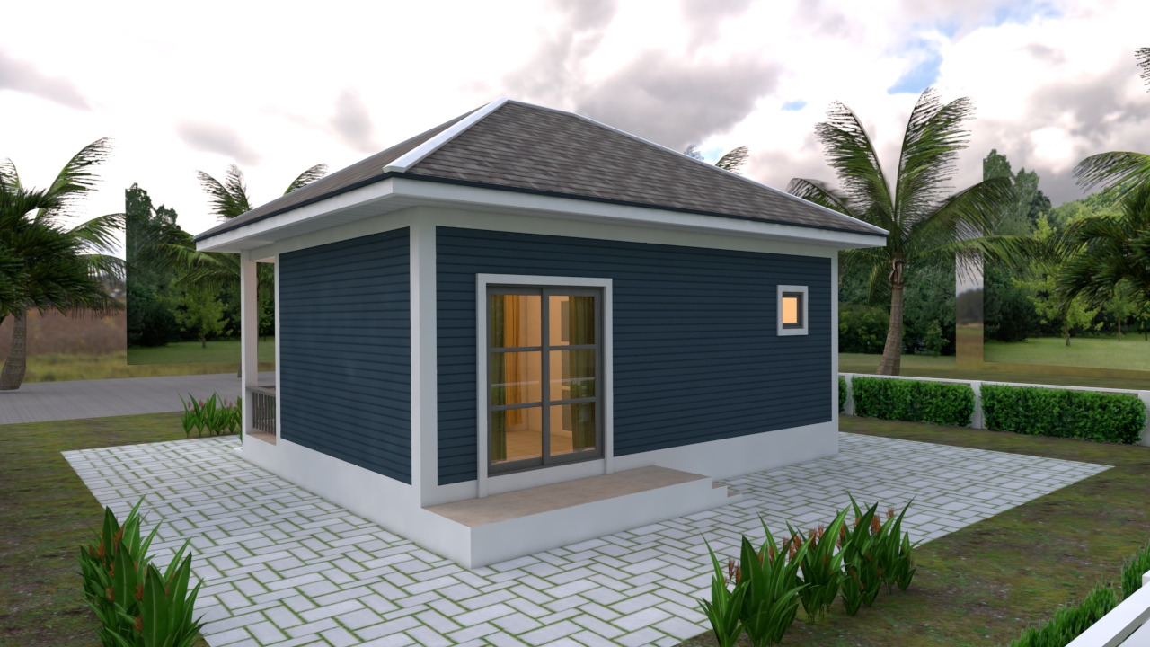 Small House Plans 8x6.5 with One Bedrooms Hip roof Back House Elevation