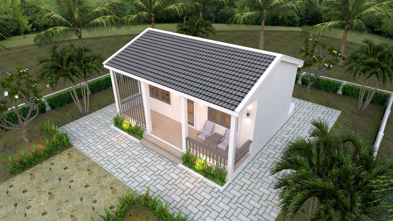 Small House Plans 6.5x8 with One Bedrooms gable roof