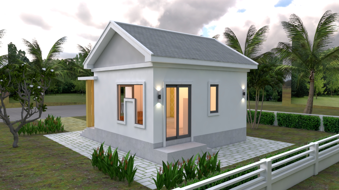 House Design 3d 6x6 Meter 20x20 Feet One Bedrooms Gable Roof
