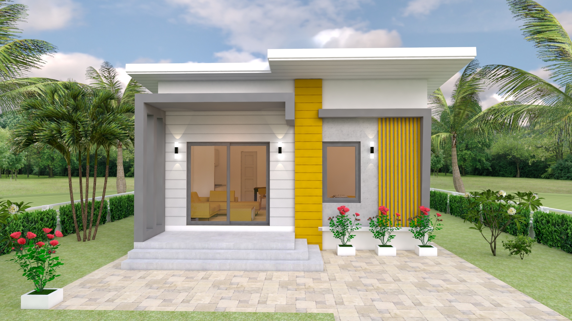 House Design 3d 7x12 Meter 23x40 Feet 2 Bedrooms Shed Roof