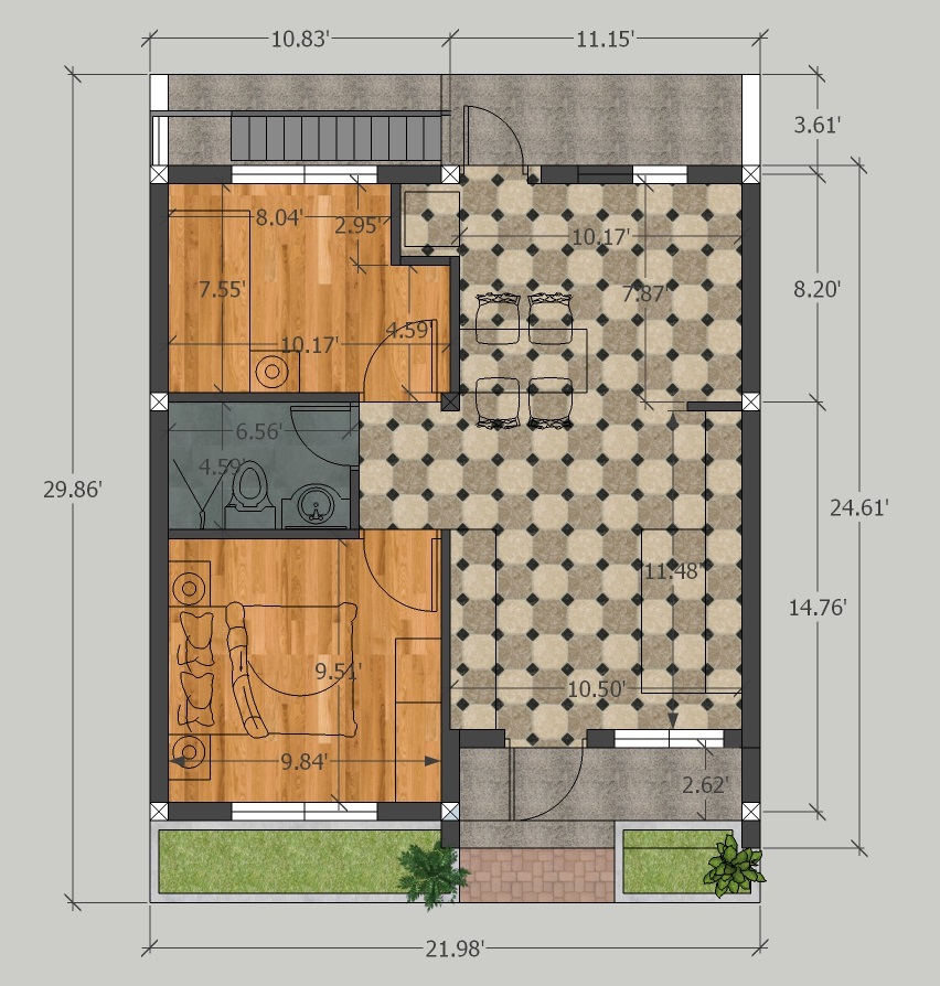 Small House Design 6.5x7 Meter 22x30 feet House Layout Floor Plan