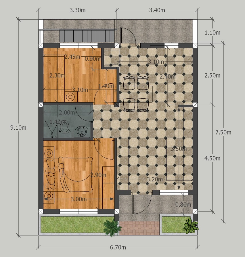 Small House Design 6.5x7 Meter 22x30 feet