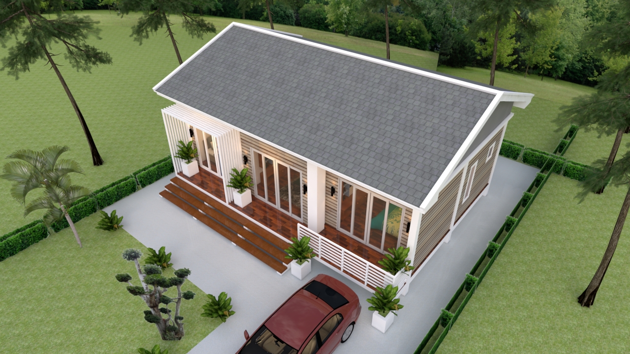 House Design 3d 10x8 Meter 27x34 Feet 3 Bedrooms Gable roof