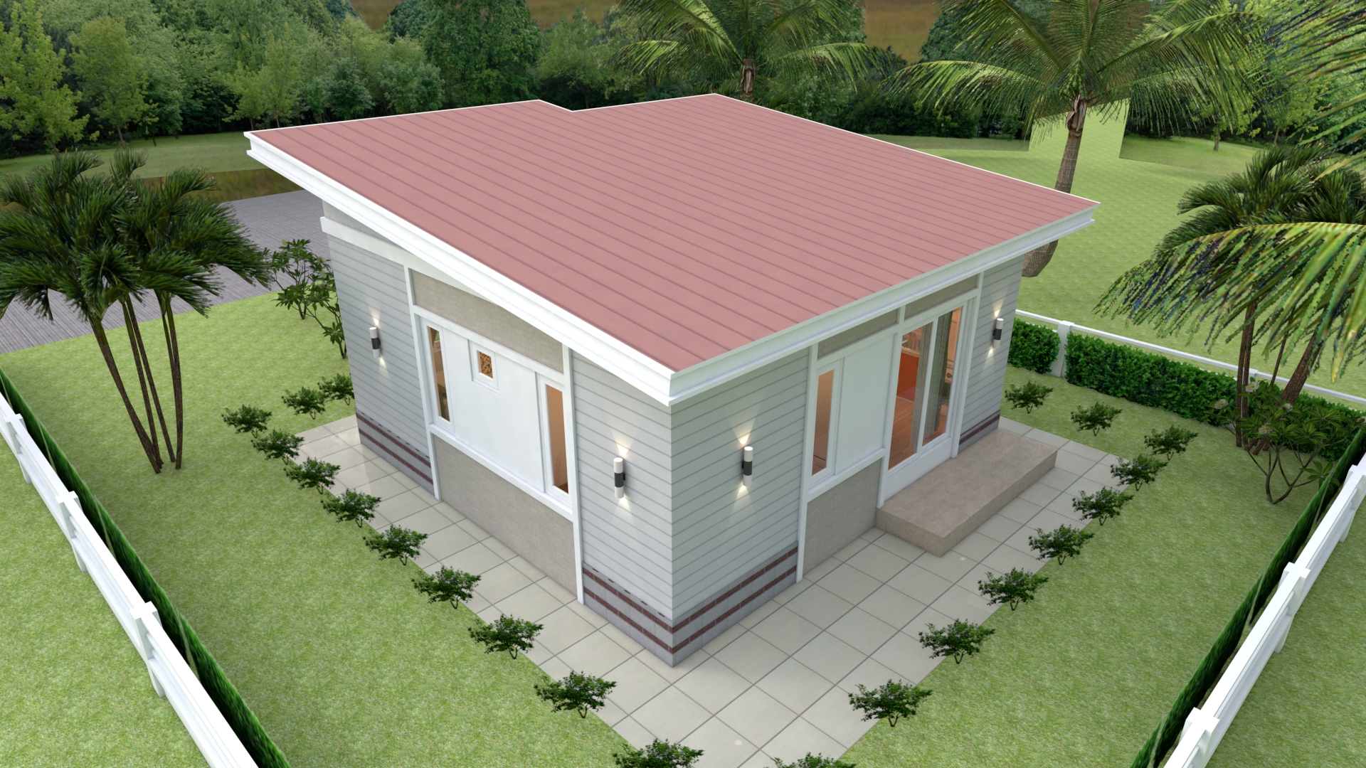 House Design 3d 7x7 Meter 23x23 Feet 2 bedrooms Shed Roof