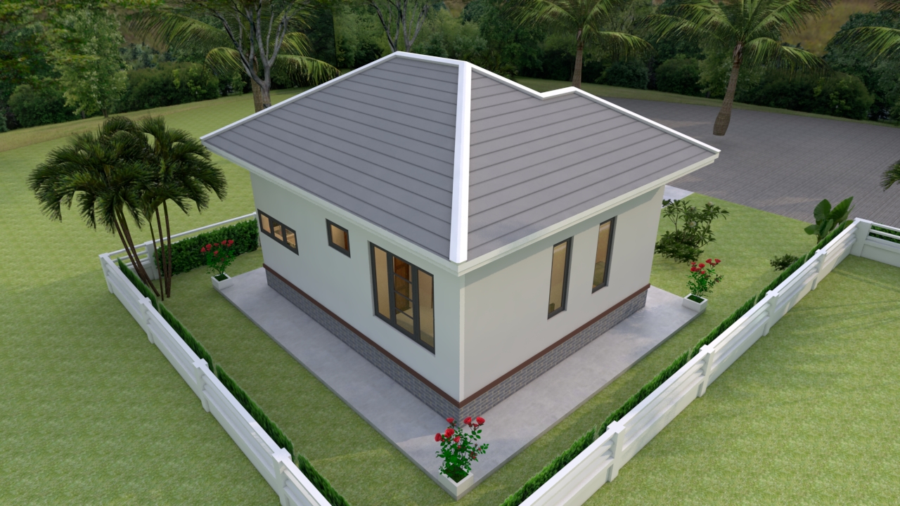 House Design 3d 7x6 Meter 23x20 Feet 2 bedrooms Hip Roof