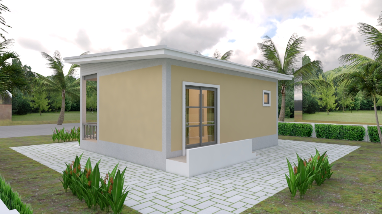 Small House Plans 8x6.5 with One Bedrooms Shed roof Back House Elevation