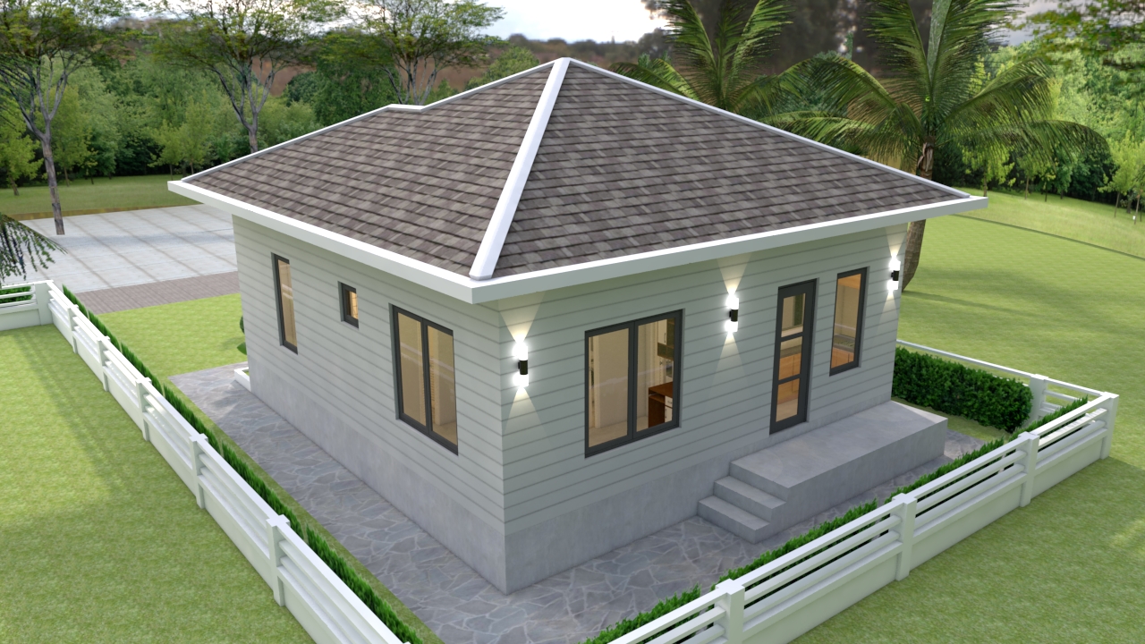 House Design 3d 7.5x8.5 Meter 25x28 Feet 2 bedrooms Hip Roof