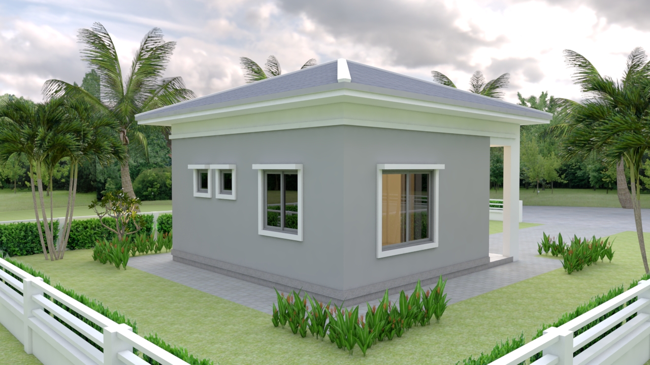 One Bedroom House Plans 21x21 Feet 6.5x6.5m Hip roof