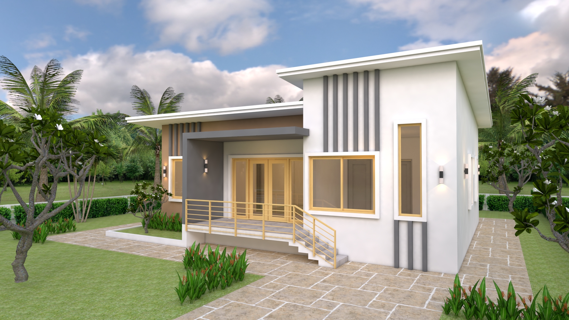 House Design 3d 12x12 Meter 39x39 Feet 4 Bedrooms Shed Roof