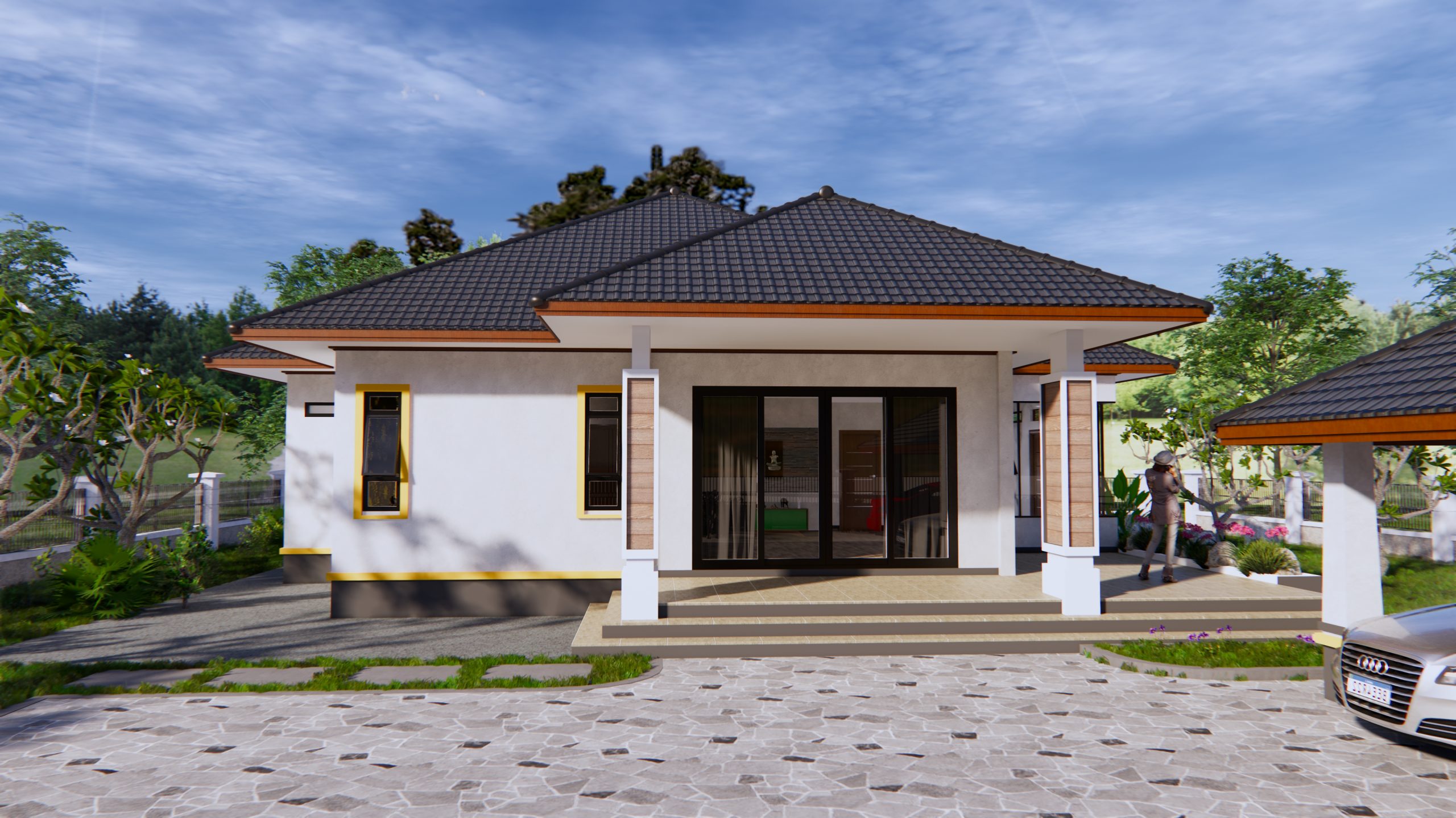 House Design 3d 14x12.5 Meter 46x41 Feet 3 Bedrooms Hip Roof