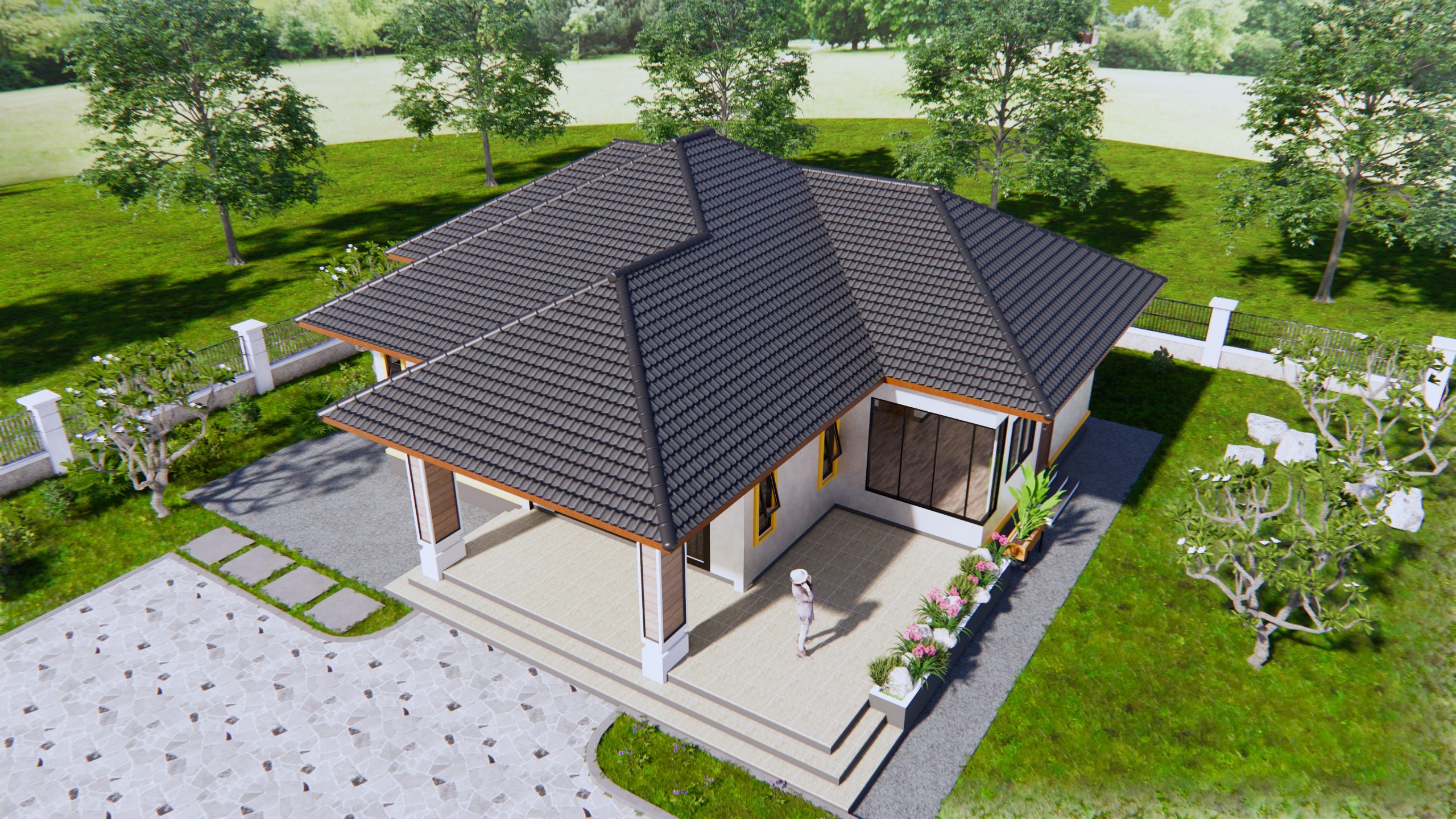 House Design 3d 14x12.5 Meter 46x41 Feet 3 Bedrooms Hip Roof