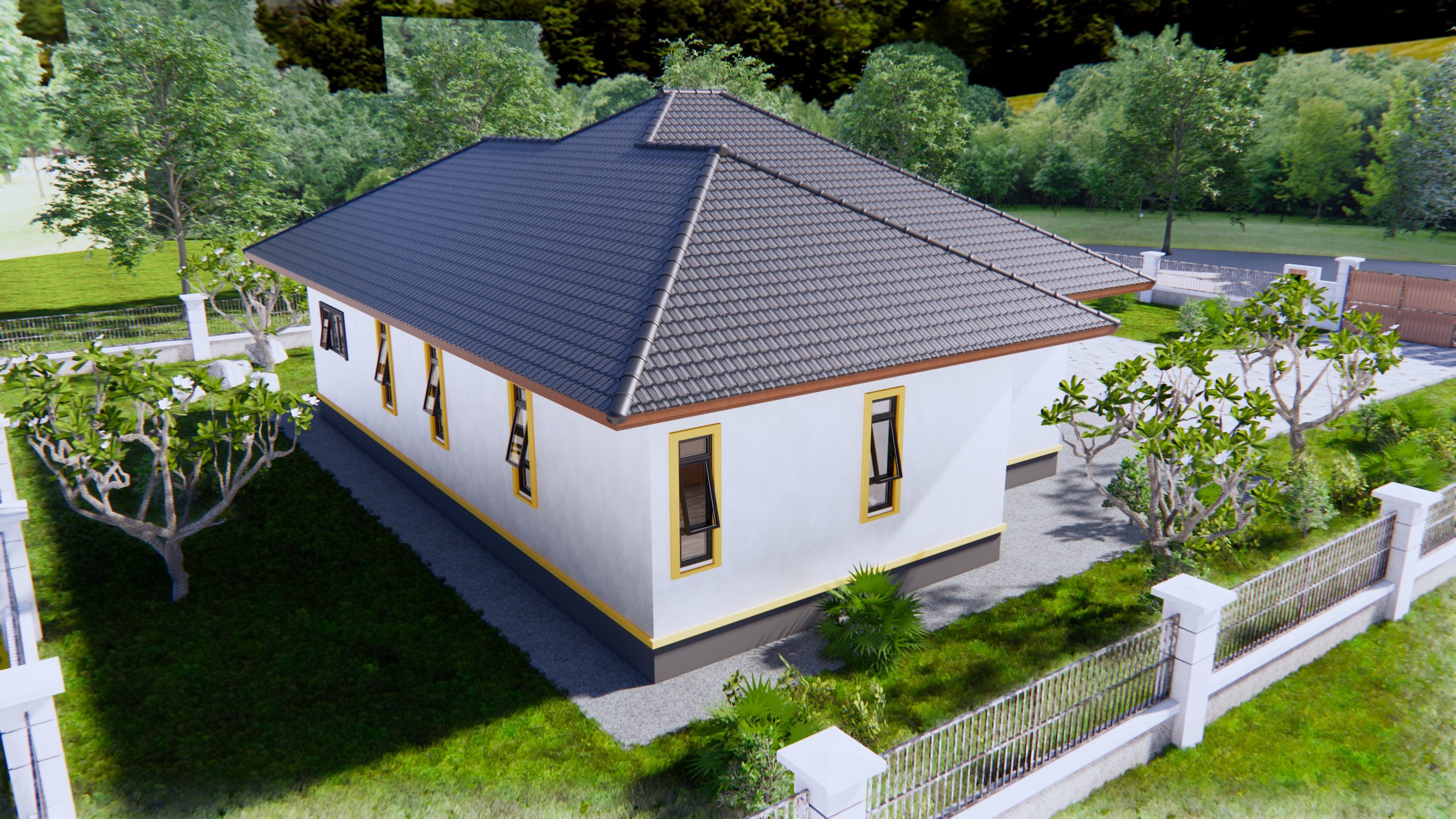 House Design 3d 14x12.5 Meter 46x41 Feet 3 Bedrooms Hip Roof