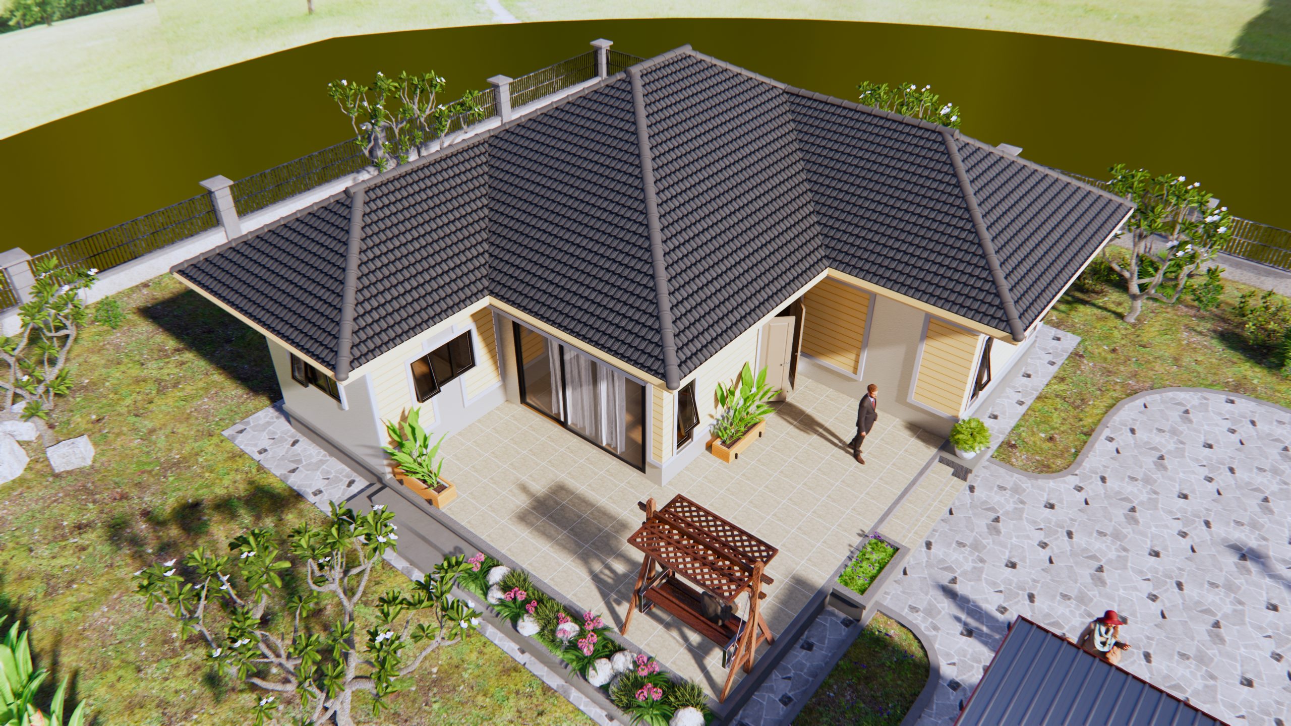 House Design 3d 11.5x10.5 Meter 38x35 Feet 2 Bedrooms Hip roof