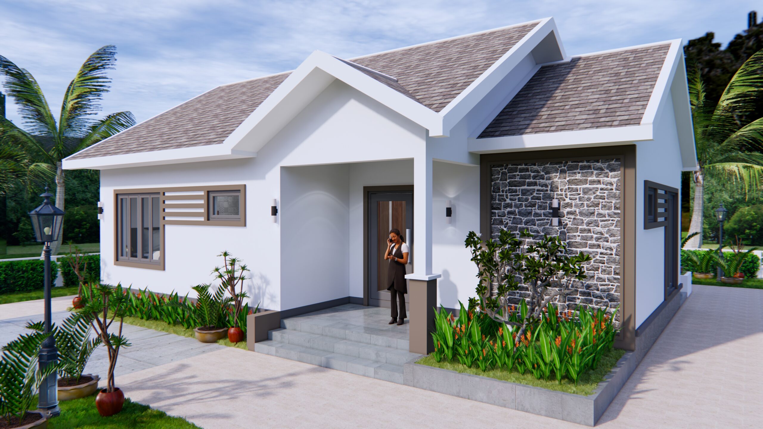 Modern House Drawing 12x9 Meter 40x30 Feet 2 Beds 2