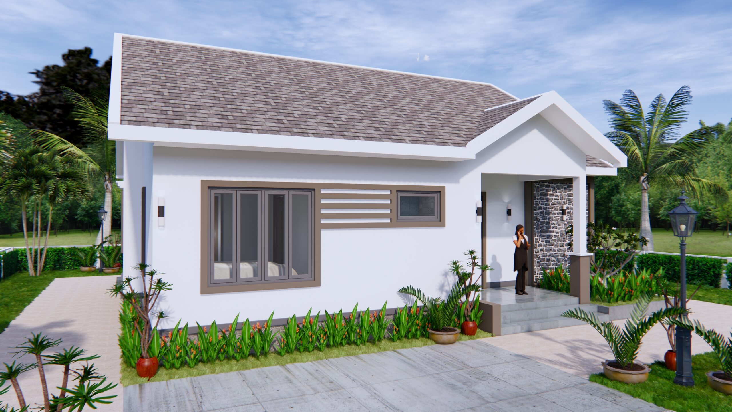 Modern House Drawing 12x9 Meter 40x30 Feet 2 Beds 3