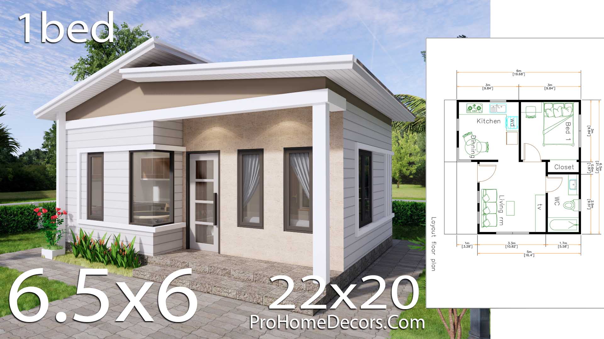 Small House Plans 6.5x6 Meter 22x20 Feet PDF Floor Plans