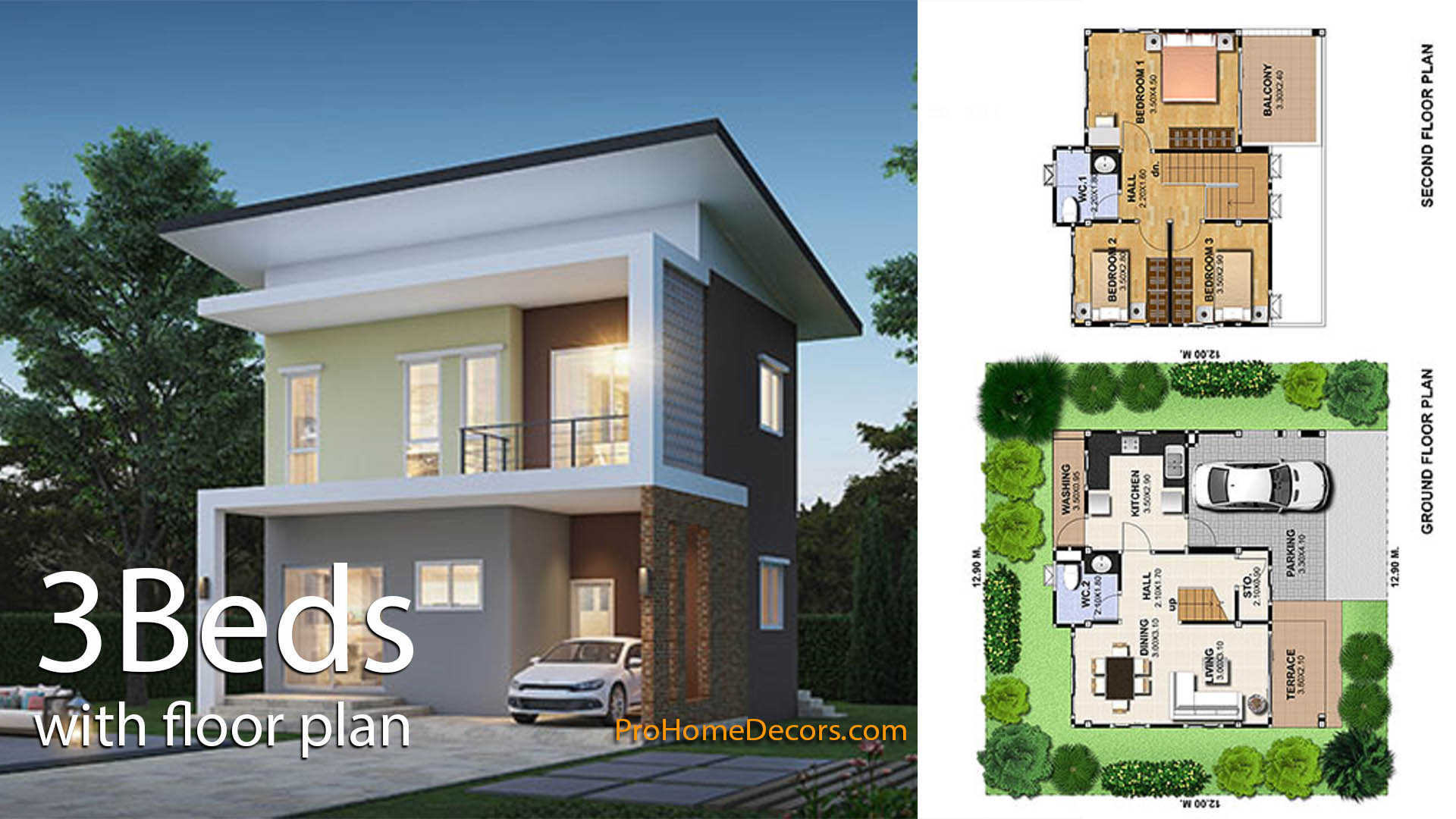 House Design Plans 9.2x8 with 3 Bedrooms - Pro Home DecorS