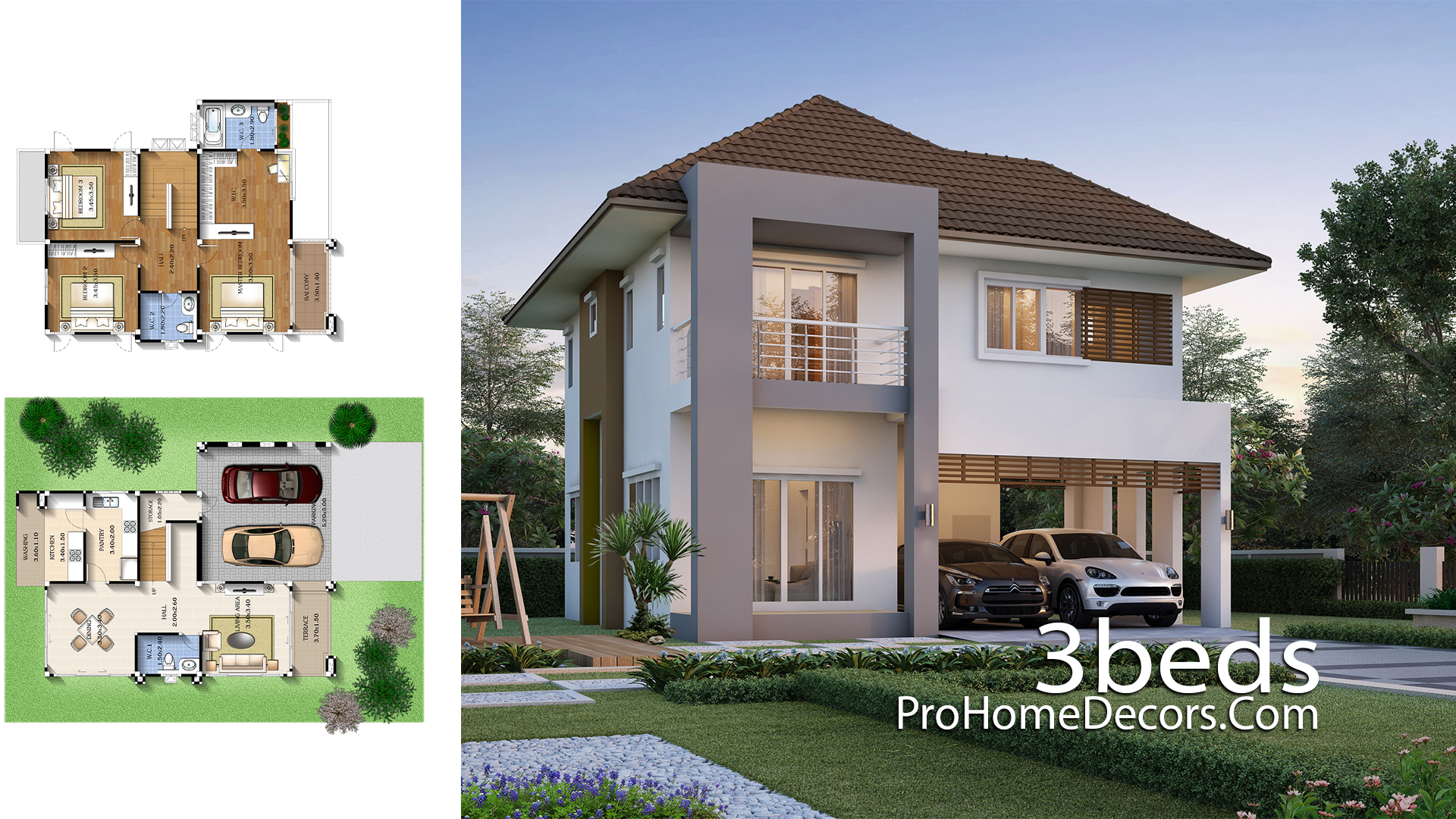 3 Bedrooms House Plan 9x11 Meters