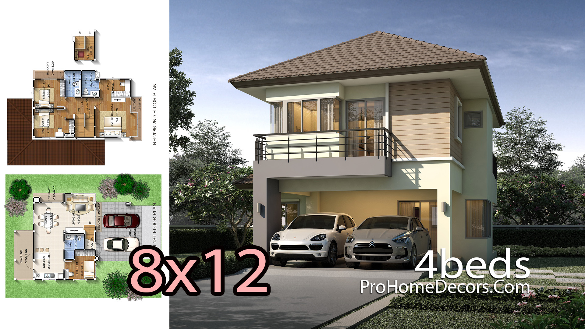 4 Bedrooms House Design 8x12 meters