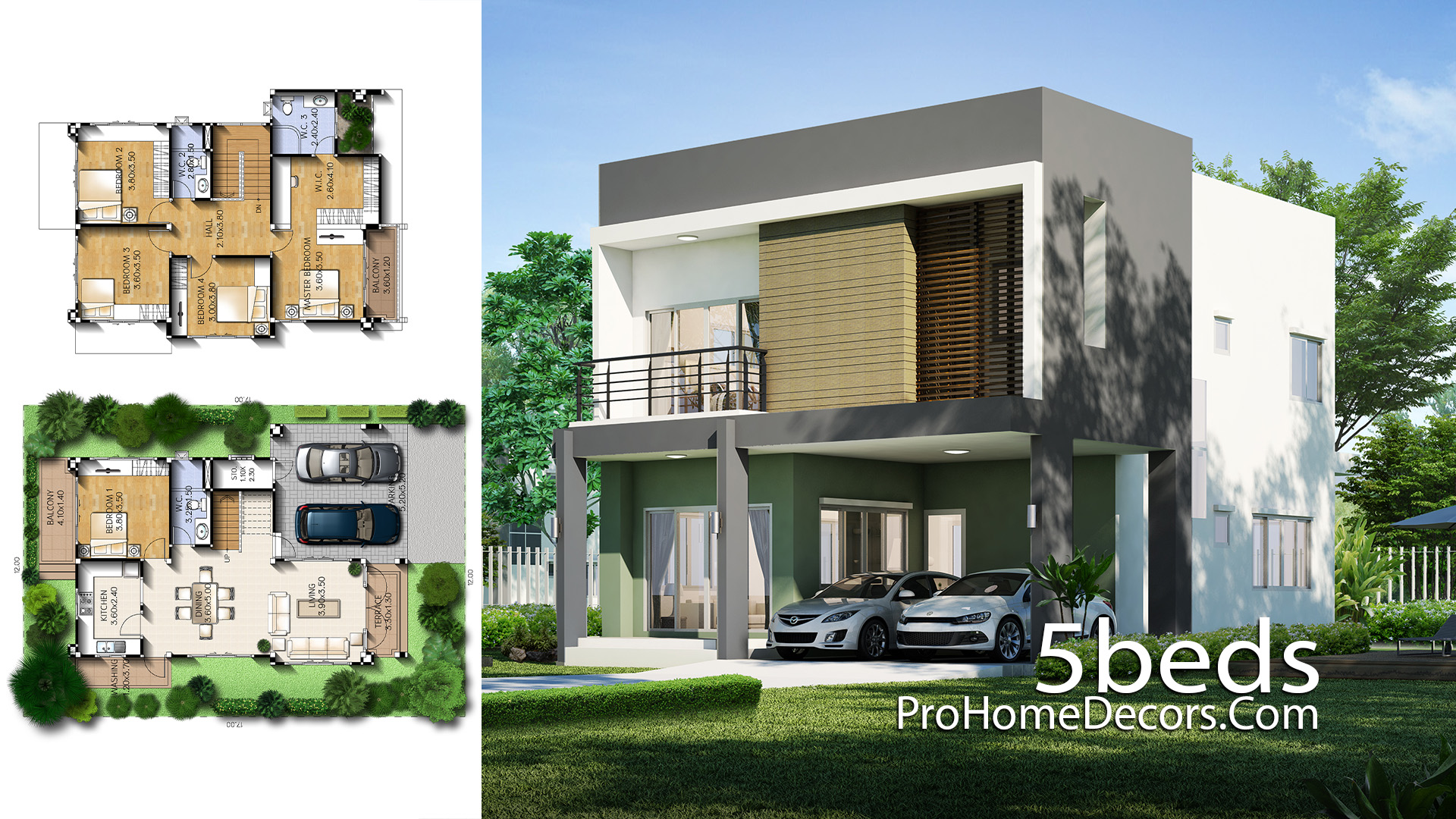 House Design Plot 12x17 Meter with 5 Bedrooms