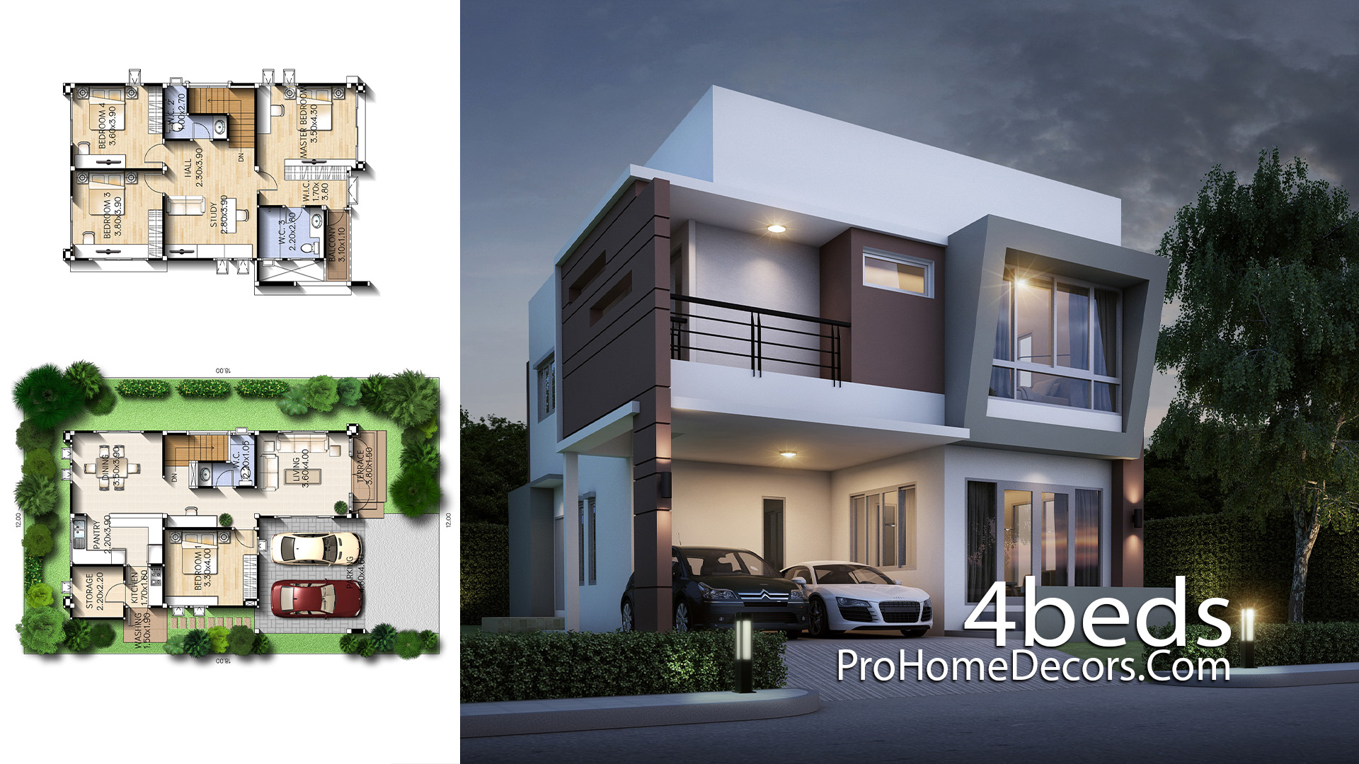 House Design Plot 12x18 Meter with 4 Bedrooms